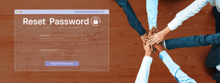 A web browser interface for the password reset function. This form allows a user to recover their account by entering and confirming a new, secure password for access.の写真素材