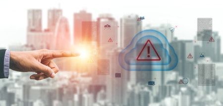 Cloud computing with alert icons and security elements, representing real-time threat detection,...