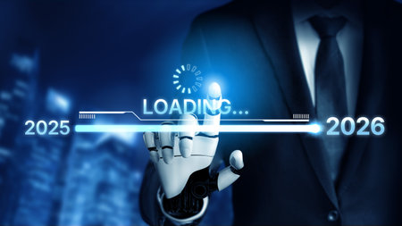 AI visualizes the transition from 2025 to 2026 using smart progress tracking, predictive...