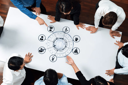 Leadership icons symbolize teamwork, vision, and decision-making. Leadership guides business, leadership growth, and leadership supports management success.の写真素材