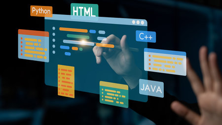Software development combines coding tools, mobile app creation, and programming languages to...