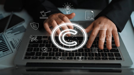 Copyright protection highlights intellectual property and legal ownership through law, verification, and secure digital rightsの写真素材