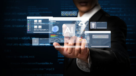 Human interact with AI artificial intelligence brain processor in concept of AI artificial...