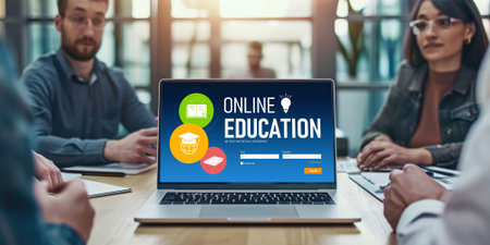 E-learning website with brisk sofware for student to study online on the internet networkの素材