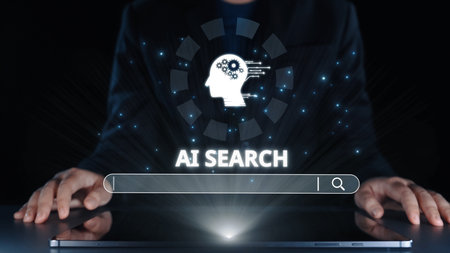 AI search engine systems enhance SEO data access. Intelligent search engines powered by AI improve search results. AI-driven search tools help process and retrieve relevant AI information. Elideの写真素材