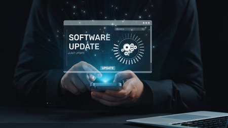 Knowledge upgrade and software update, digital skills improvement, competitive advantage, continuous learning, and staying up to date with latest technology and software trends. Elideの写真素材