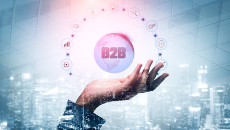 Global B2B business growth and partnership solutions. A strategy for market expansion and achieving company goals in worldwide business. Motifの写真素材