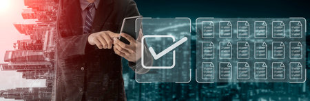 Task management concept illustrating digital checklist, document organization, and workflow tracking for project planning and productivity. Parseの写真素材