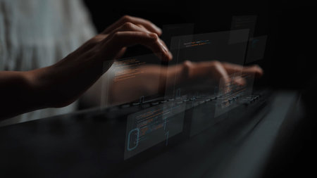 AI accelerates software development through intelligent coding, automation, and debugging support. Software systems become more efficient with AI-assisted programming tools.の写真素材