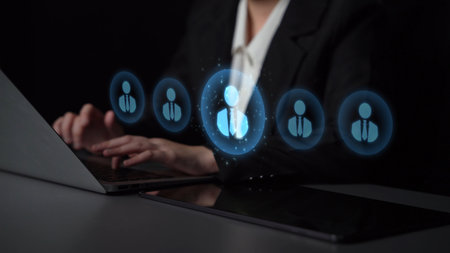 Digital recruitment and online hiring, virtual headhunting, smart recruitment platforms, talent acquisition solutions, and digital HR tools for modern workforce management.の写真素材