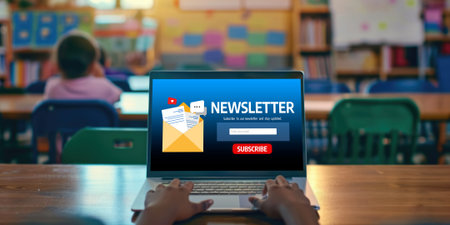 newsletter signup page on computer for customer to subscribe brisk newsletter update information to subscriberの素材