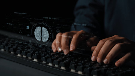 AI brain network powered by machine learning processes vast data through intelligent connections, enabling smart decisions, analysis, and autonomous systems.の写真素材