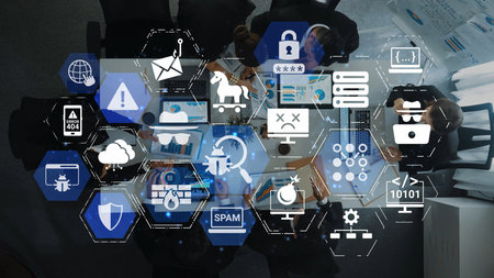 The concept of malware protection is vital for cybersecurity. This system provides robust virus protection, scanning for threats to ensure data safety and network security.の写真素材