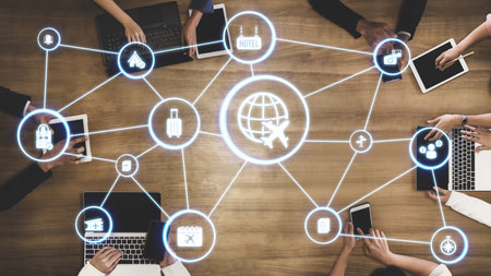 The concept of digital travel planning simplifies modern journeys. Using an online app for travel planning ensures a seamless experience from booking flights to finding hotels. Funnelの写真素材