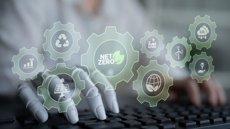 AI analyzing sustainability data and optimizing carbon reduction strategies to achieve net zero...