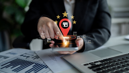 Local business ranking concept highlights brand visibility, location optimization, and customer...