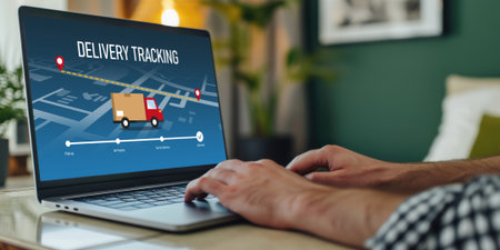 Delivery tracking system for e-commerce and brisk online business to timely goods transportation and deliveryの素材