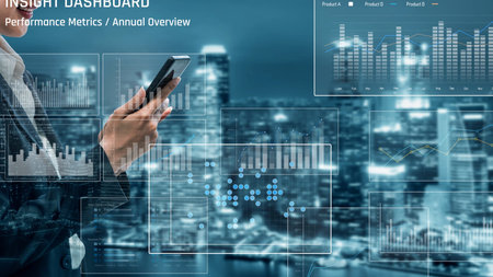 Business data analysis dashboard showing charts, statistics, and performance metrics for decision-making, revenue tracking, and strategic planning in organizationsの写真素材