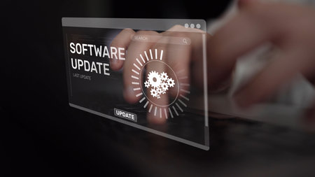 Knowledge upgrade and software update, digital skills improvement, competitive advantage, continuous learning, and staying up to date with latest technology and software trends.の写真素材