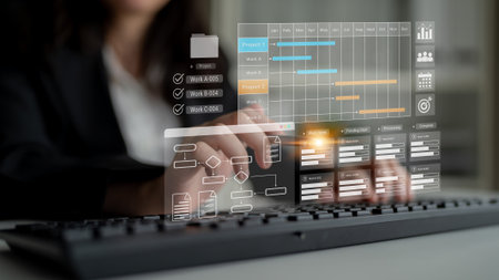 Gantt chart displaying project timelines, task progress, and workflow management in a business...