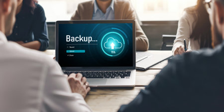 Backup Storage Data Internet Technology Business concept. Database storage cloud technology file data transfer sharing, cyber, big data information, internet banking application download upload briskの素材