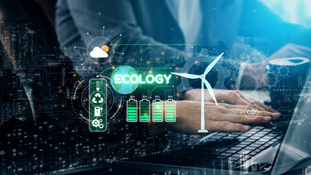 Sustainable business practices, green innovation, eco-friendly solutions, climate action, and long-term sustainability strategies supporting environmental goals and corporate responsibility.の写真素材