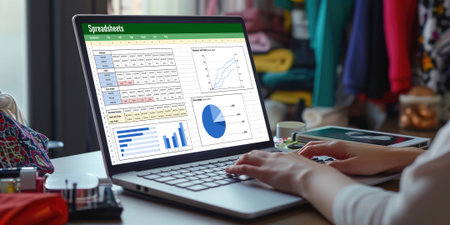 Spreadsheet document information financial startup concept. data and graphs in spreadsheet documents for online analysis project dashboard accounting digital briskの素材