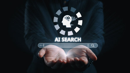 AI search engine systems enhance SEO data access. Intelligent search engines powered by AI improve search results. AI-driven search tools help process and retrieve relevant AI information. Elideの写真素材