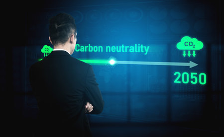 Carbon neutrality timeline illustrates carbon, neutrality, and reduction targets from 2024 to 2050 to support global sustainability and green initiativesの写真素材