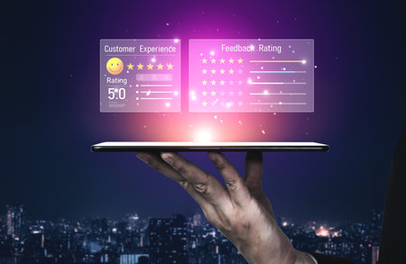 Analysis of customer feedback and reviews to improve satisfaction, monitor ratings, and extract insights from user experiences and sentiment.の写真素材