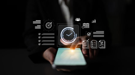 Concept of time management and productivity. Using tools like calendars and checklists to schedule...