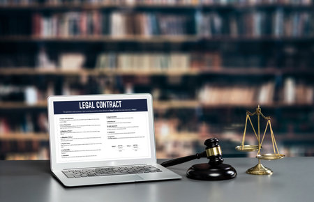 Digital legal contract provide terms and conditions document on computer screen ready for online...