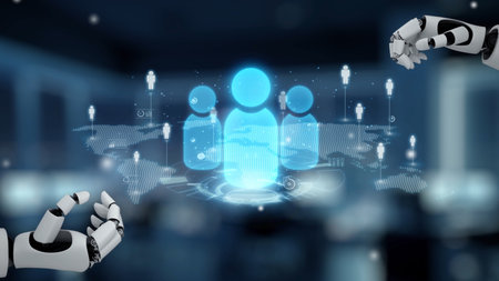 AI boosts people networking with artificial intelligence insights, virtual assistant introductions, and AI-enhanced digital business engagement. Kernelの写真素材