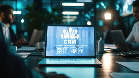 Customer relationship management system on brisk computer for CRM business and enterpriseの素材