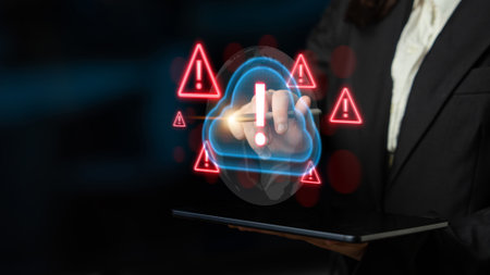 Red alert triangles over a blue cloud icon, symbolizing cloud security threats, system warnings, and data protection risks in digital environments Parseの写真素材
