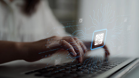 AI Assistant Brain Processor with LLM Technology, Big Data, Machine Learning, Generative AI for Business Support, Future Agentic AI Technology and Artificial Intelligence Prompt Engineering.の写真素材