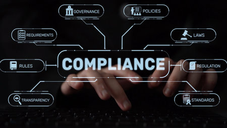 Compliance ensures alignment with standards, laws, and policies. A strong compliance system helps enforce regulation, protect organizations, and improve global compliance transparency.の写真素材