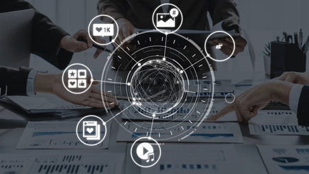 Concept of social media revolutionizes digital communication. This platform enables global connectivity, enhancing social media strategies for effective marketing and engagement. Funnelの写真素材