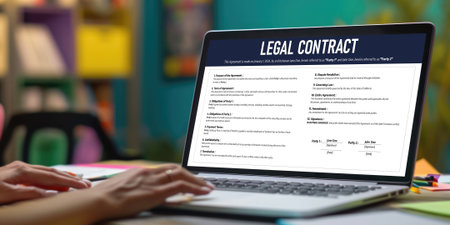 Digital legal contract provide terms and conditions document on computer screen ready for online digital signature for deal agreement of future business briskの素材