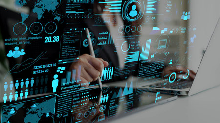 Connection network visualization showing global connection, network communication, digital connection analytic. Connect networks tool support real-time insight and improve connection system. Thunkの写真素材