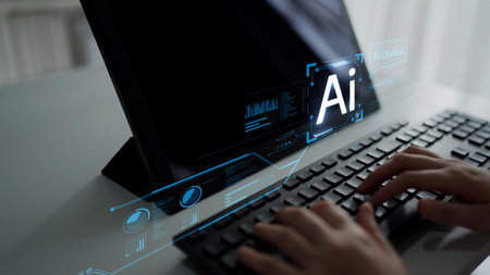 AI Virtual Assistant Artificial Intelligence Chatbot Controlled by Prompt Engineering for Explainable Generative AI information and LLM Deep Learning Technology for Smart Business Work Support.の写真素材