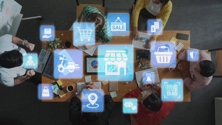 BOPIS combines online shopping with in-store pickup. BOPIS model improves retail efficiency and enhances customer shipping experience.の写真素材