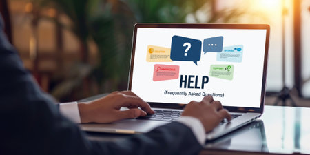 Help screen on the website provide answer to FAQ frequently asked question brisk with knowledge information and solution by customer supportの素材
