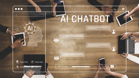 AI chatbot interface facilitates communication, chatbot, and AI interaction for automated user support and information exchangeの写真素材