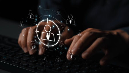 Customer targeting helps identify audience. improves strategy target, customer targeting supports segmentation, enhances campaign target, and customer targeting increases impact.の写真素材