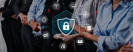 Cybersecurity protection secures network, prevents threats, and strengthens digital data security to...