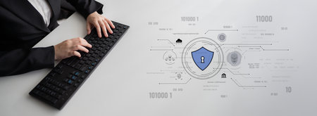 Cyber security interface with biometric and AI-powered protection system. Cyber security secures...