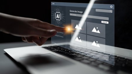 AI image generator interface enables image, AI, and generator process by converting user prompt into visual content using intelligent algorithmsの写真素材