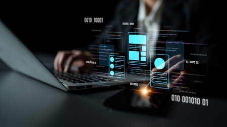 UI UX mockup showing application layout, structure, and code interface. UI design defines user flow,...