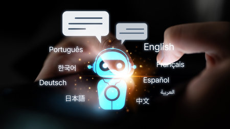 Global communication with multiple languages, digital translation tools, multilingual technology, cross-cultural communication, and virtual language learning environments. Splineの写真素材
